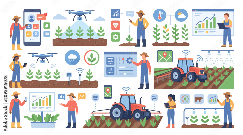 Fototapeta premium Farmers using digital technology for modern crop management.