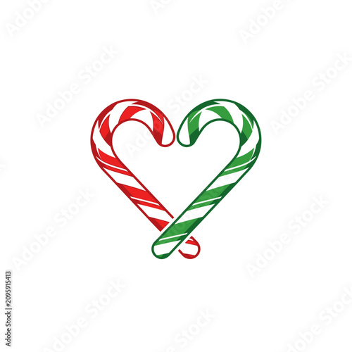 Heart shape formed by red and green candy canes.