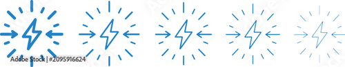 Fotografie Lightning bolt icons with radiating lines a blue line art illustration series th