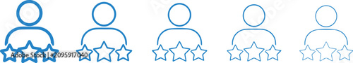 Foto User rating icons with varying star counts blue line art on white background pro