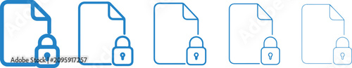 Locked document icons blue line art on a white background security and privacy concept file
