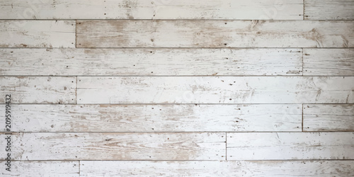 White Distressed Wooden Plank Wall Texture Background with Rustic Weathered Wood Grain