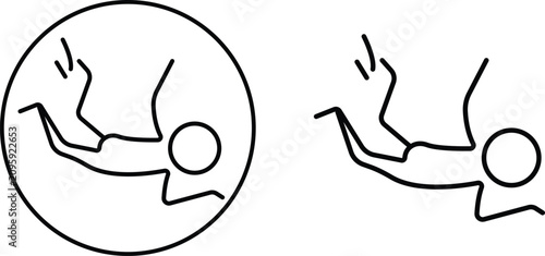 Konstfotografi Black Stick Man Falling Backward Icon Set Collection Group, Simple Line Pictogra