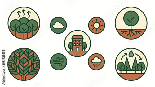 Urban Heat Adaptation Icons: Building, Weather and Nature Elements