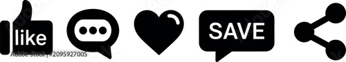 фотографія Modern minimalist set of black social media icons representing digital interaction with high-contrast flat lighting on white