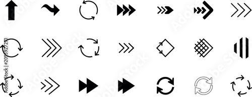 Tableau sur toile Professional set of black arrow icons clearly indicating movement and direction on a bright white studio background