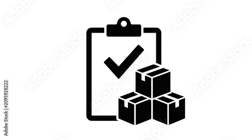 Delivery checklist icon with boxes black silhouette on white background