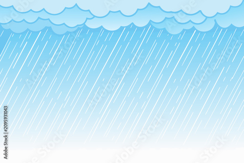 Rain scene with clouds a flat vector illustration in shades of blue