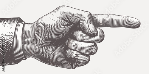 Canvastavla Etched Hand Pointing Right Vintage Style Engraving Illustration