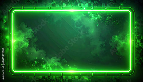 Neon Green Rectangular Frame Emitting Glowing Mist In Futuristic Environment