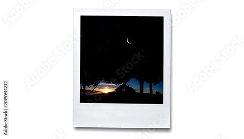 Night Landscape With Warm Orange Glow On Horizon Behind Silhouetted Trees