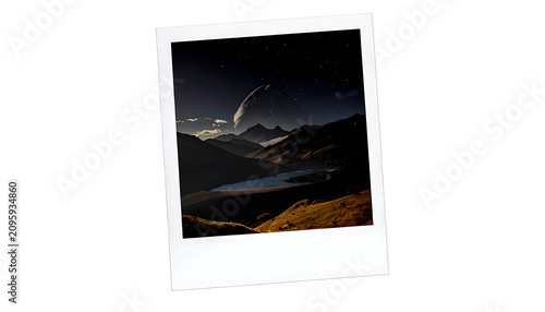 Night Sky Over Mountain Lake Milky Way And Golden Foreground In Polaroid