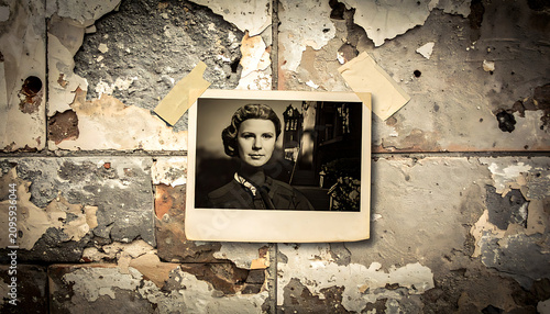 Old Instant Photograph On A Weathered Brick Wall In A Dusty Abandoned Room