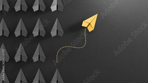Cuadro en lienzo One yellow Plane Breaks Away From Uniform black Paper Planes