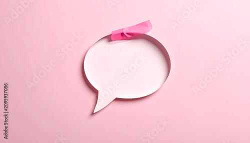 Pastel Pink Speech Bubble With Ribbon Accent On Soft Gradient Background And Shadow