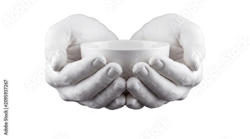 Canvastavla Cupped Hands Gently Holding a Small White Bowl