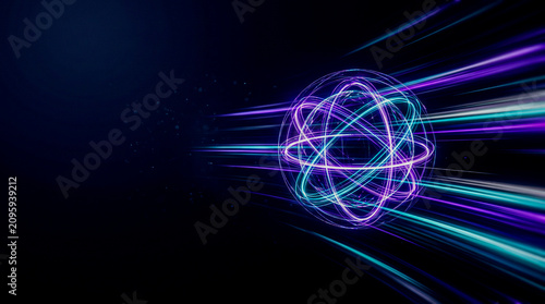 Quantum computing core with glowing qubit energy sphere