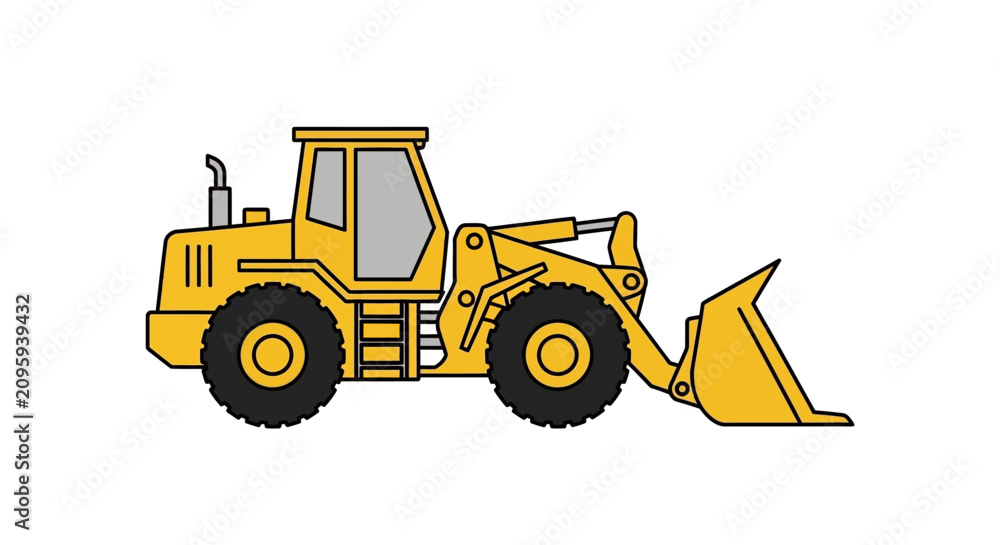 Fototapeta premium Yellow industrial front end loader construction vehicle vector illustration.