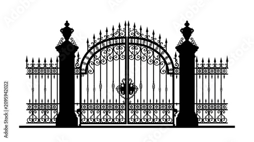 Cuadro en lienzo Helloween Ornate iron gate, wrought iron fence, black metal gate, decorative fen