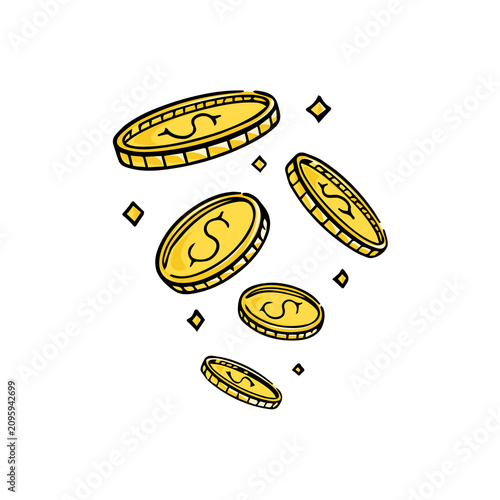 фотографія Cute Cartoon Falling Gold Dollar Coins with Sparkles for Money Reward Bonus and