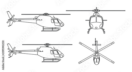 Photos Helicopter Line Drawings Orthographic Views In Black And White rotary wing