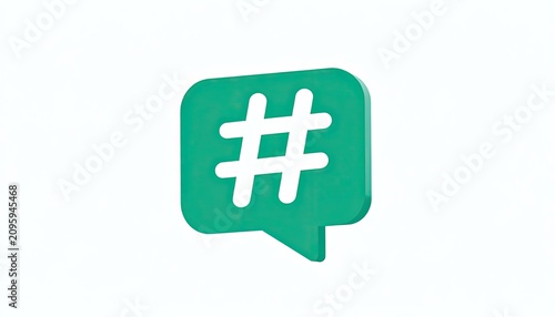 Green Speech Bubble with Hashtag Symbol Icon.