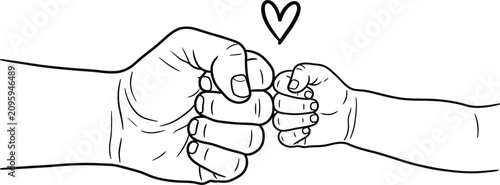 Konstfotografi Black and white line art illustration of a father and baby doing a fist bump with a heart icon
