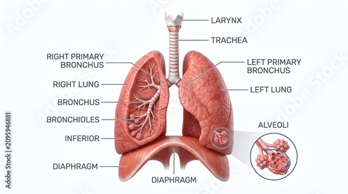 Human Respiratory System Lungs Anatomy Labeled Medical Diagram