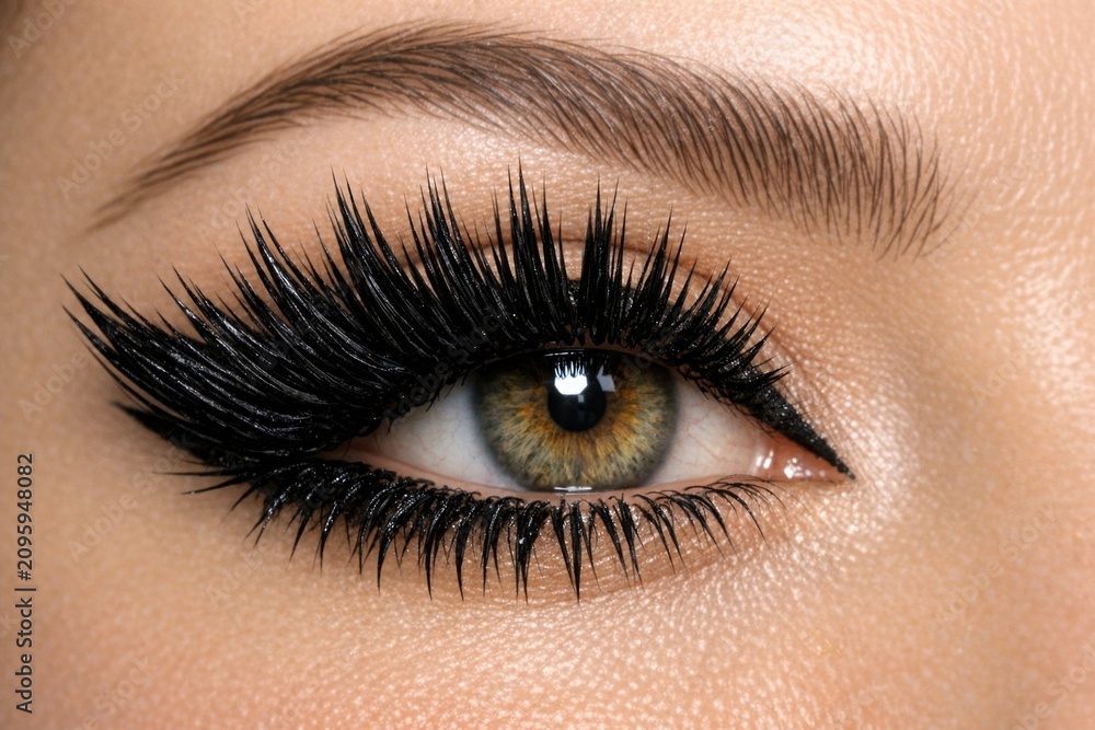 Fototapeta premium A close-up shot of a woman's eye with long, flowing lashes