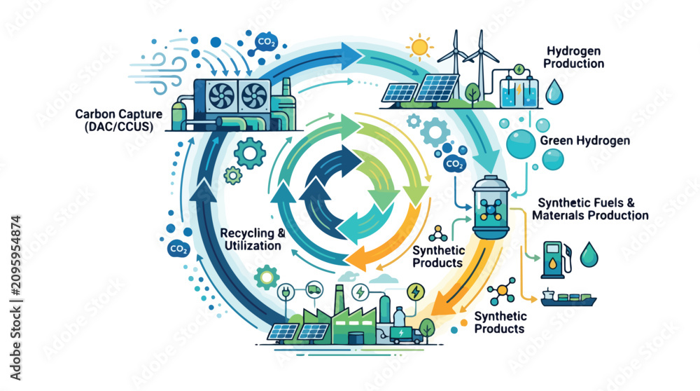 Obraz premium Circular economy and sustainable carbon utilization infographic diagram.