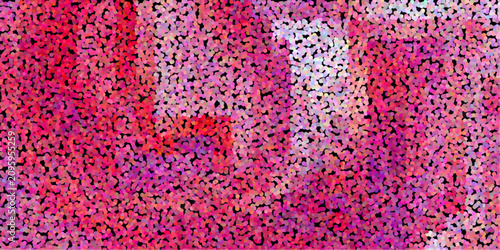 Quadro su tela Vibrant Abstract Pointillist Texture of Pink Purple and Red Dots on a Black Back