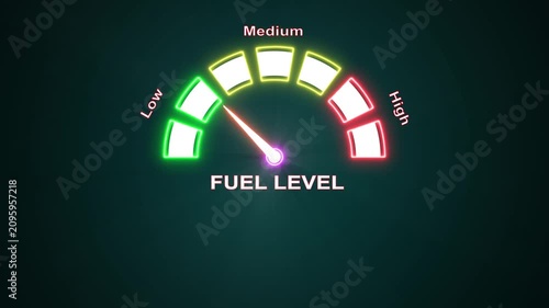 Digital fuel level gauge dashboard interface showing high fuel consumption.