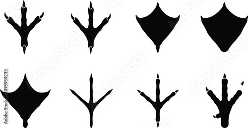 Canvas Print Bird footprint silhouette icon set featuring diverse track shapes and species va