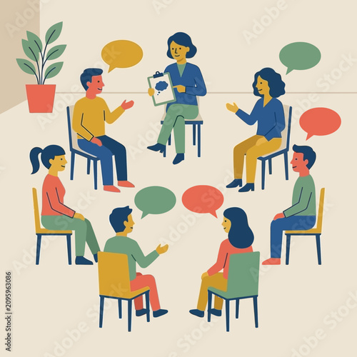 Therapist leading a supportive discussion in a group setting