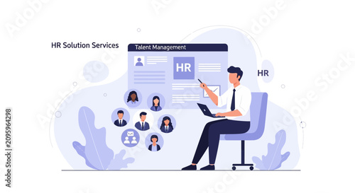 HR professional managing talent and employees on a digital screen, concept for human resources and recruitment services