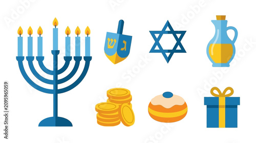 Photos A collection of traditional symbols for the Jewish festival of Hanukkah