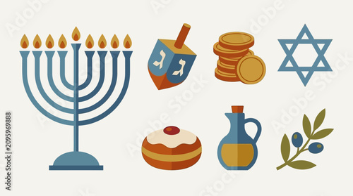 Bild auf Leinwand A collection of traditional symbols for the Jewish holiday of Hanukkah
