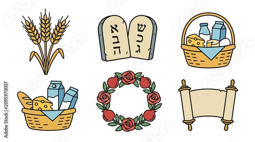 Bild auf Leinwand A collection of traditional symbols representing the Jewish holiday of Shavuot