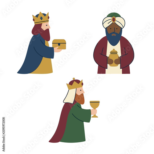 Photos Flat vector illustration of the three wise men carrying gifts