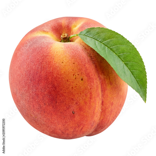 Fresh Ripe Peach with Green Leaf Isolated on Transparent Background – Juicy Stone Fruit Close-Up