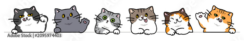 Vector Illustration of Cartoon Cat Head Characters on Isolated Background. Hand Drawn Vector Illustration.