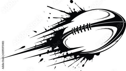 Stylized American Football in Motion with Ink Splatter Effect