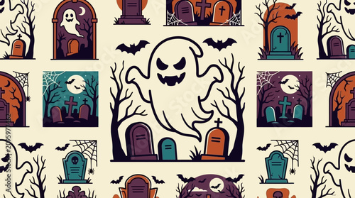 Photos Spooky ghost floating above tombstones in a haunted graveyard at night