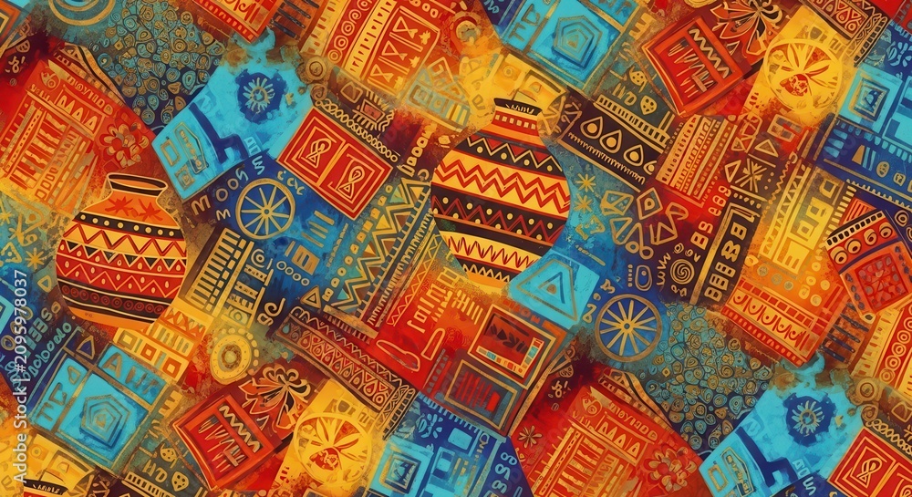 Fototapeta premium Vibrant geometric mosaic pattern texture background. Colorful abstract art design for digital printing and creative projects.