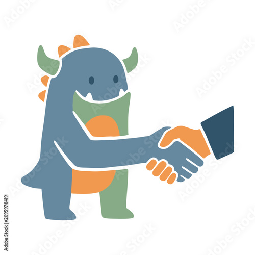 Foto A friendly cartoon monster shaking hands with a human business partner