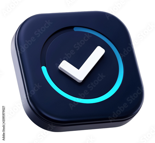 Modern Success Confirmation Icon With Glowing Blue Circle And 3D Check Symbol