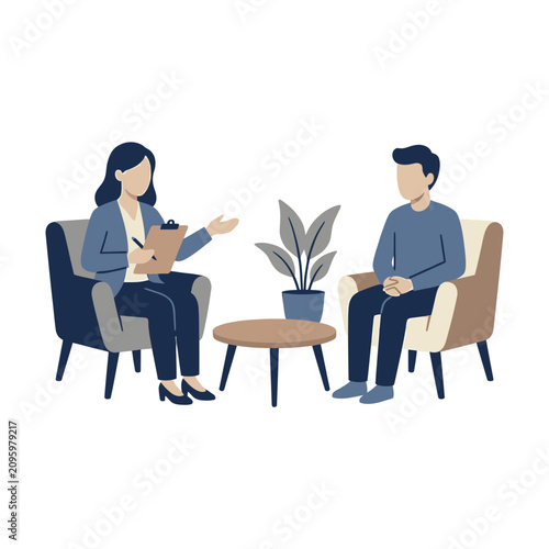 Vector illustration of a therapy session with a psychologist and client