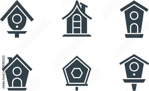 Obraz na płótnie Set of simple birdhouse icons in dark gray on white background for design projec