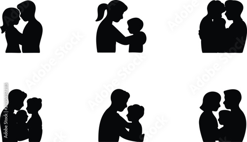 Photos Silhouettes of people kissing and hugging each other in various romantic and fam