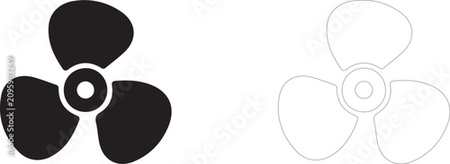 Motorboat boat propeller vector icon filled and outline, three-blade metallic ship propulsion symbol.